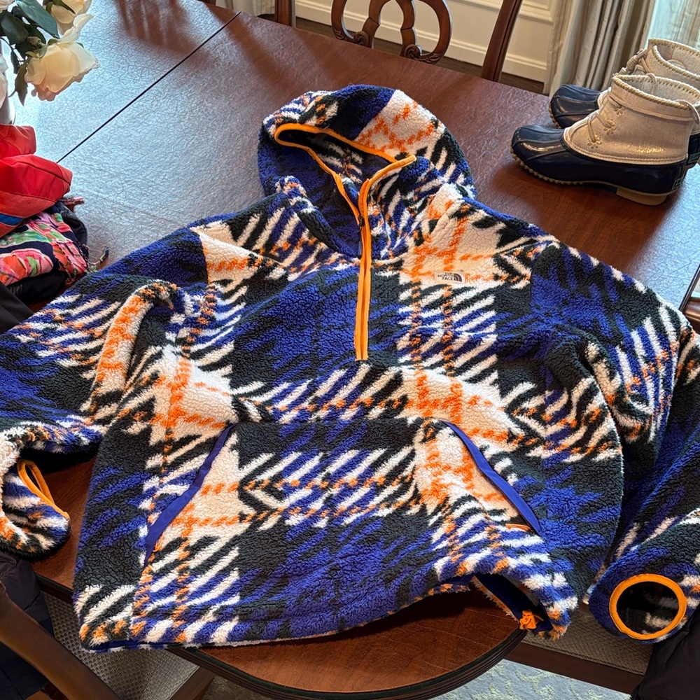 The North Face Blue and Orange Fleece Hoodie
